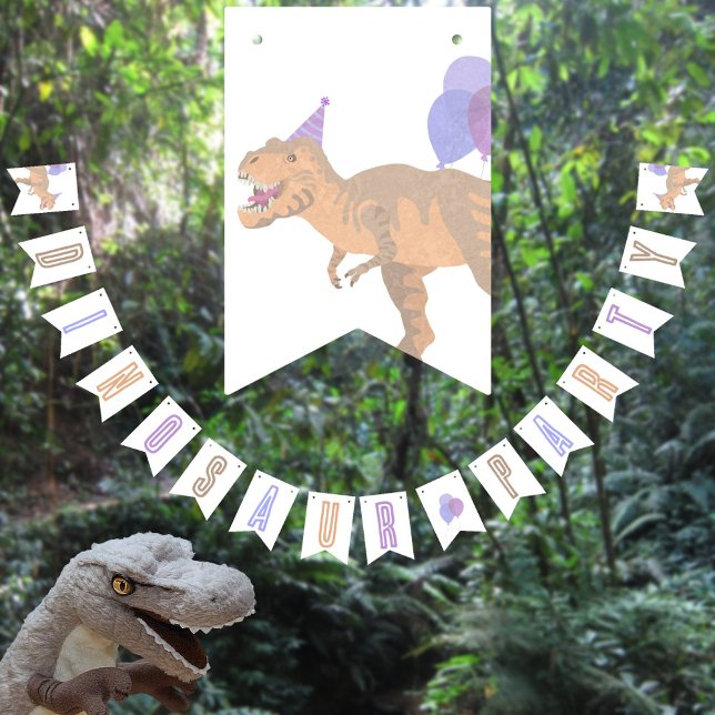 Bannière À Fanions T-Rex Tan Cute Anniversaire Jurassique Dinosaure P (These cute dinosaur party bunting flags will add a little more fun to your dinosaur themed birthday)