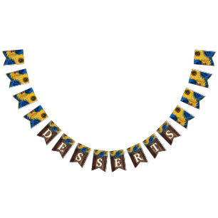 Bannière À Fanions Table de dessert Rustique Rose bleu tournesol