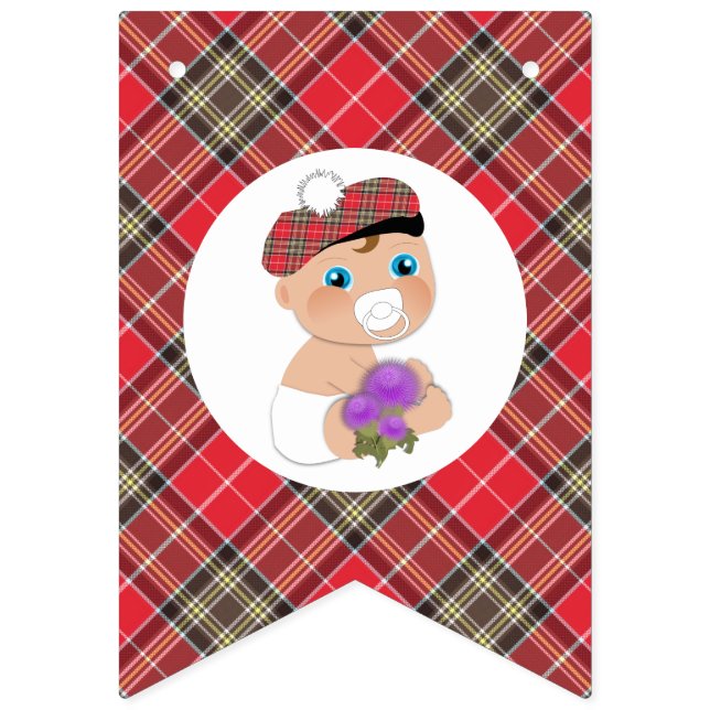 Bannière À Fanions Tartan écossais |Baby shower de chardon à fleur (Premier drapeau)