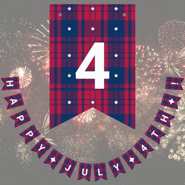 Bannière À Fanions Tartan - Patriotique - Étoiles Rouges Bleues Blanc (Créateur téléchargé)