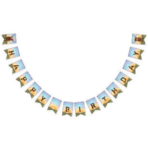 Bannière À Fanions Têtes et sentiers Highland Cow Anniversaire