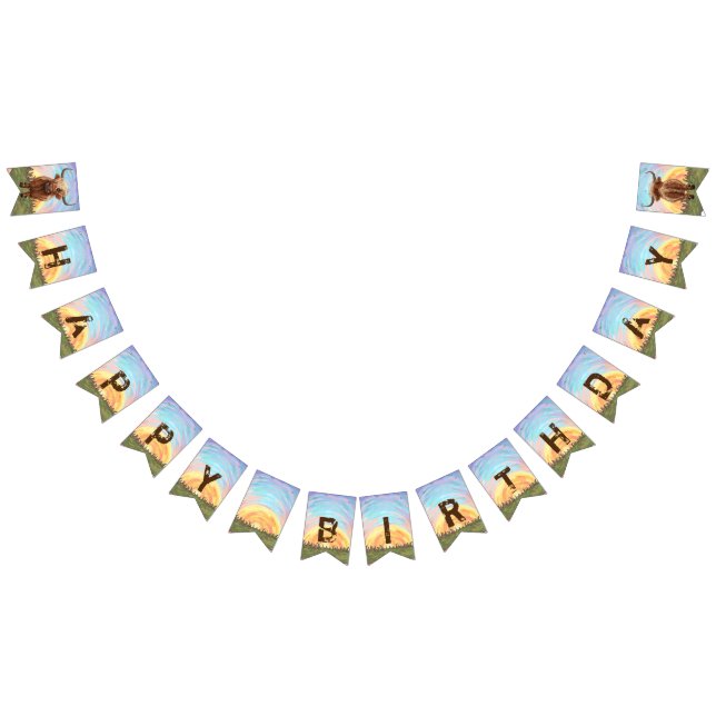 Bannière À Fanions Têtes et sentiers Highland Cow Anniversaire (Tout)