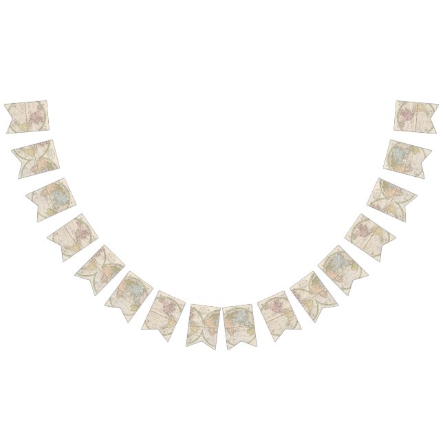 Bannière À Fanions Thème de voyage Carte antique du monde 1831 (Tout)