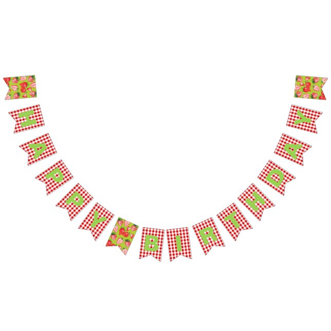 Bannière À Fanions Thème fraise Joyeux anniversaire (Tout)