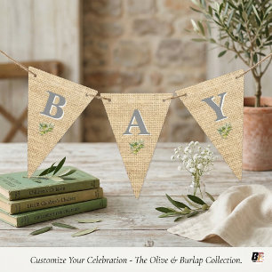 Bannière À Fanions Toile de jute fausse rustique et branche d'olivier
