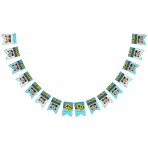 Bannière À Fanions Tournesol Mariage rustique Turquoise en bois gris