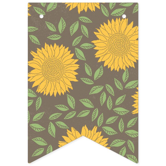 Bannière À Fanions Tournesol Vert Feuilles Jolies Fleurs naturelles (Premier drapeau)