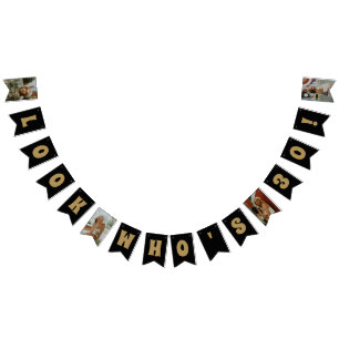 Bannière À Fanions TOUTE AGE Black Gold Photo personnalisée Annivers