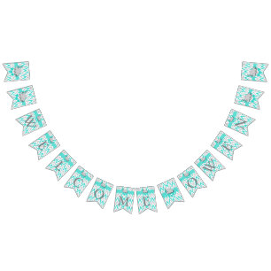 Bannière À Fanions Turquoise, accueil gris blanc de bébé d'éléphant