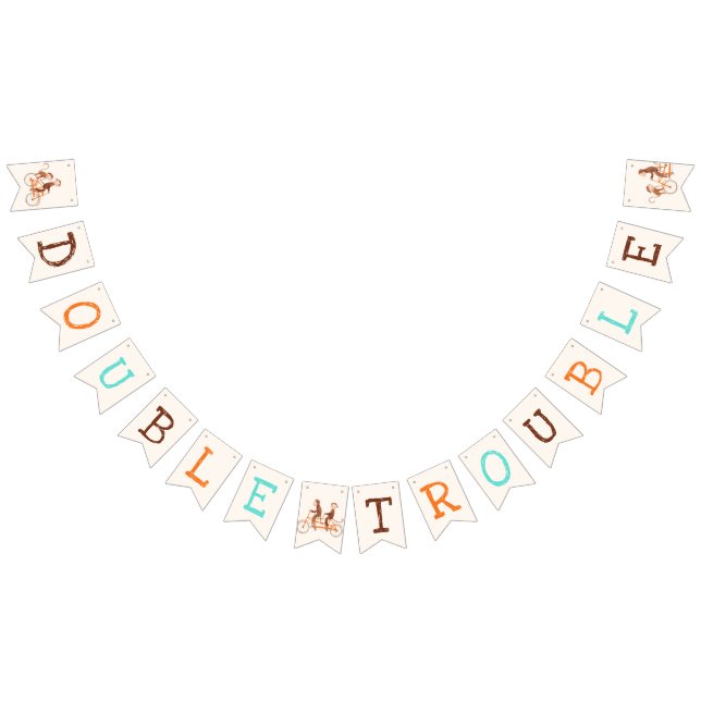 Bannière À Fanions Twins Baby shower mignon singe double problème (Tout)