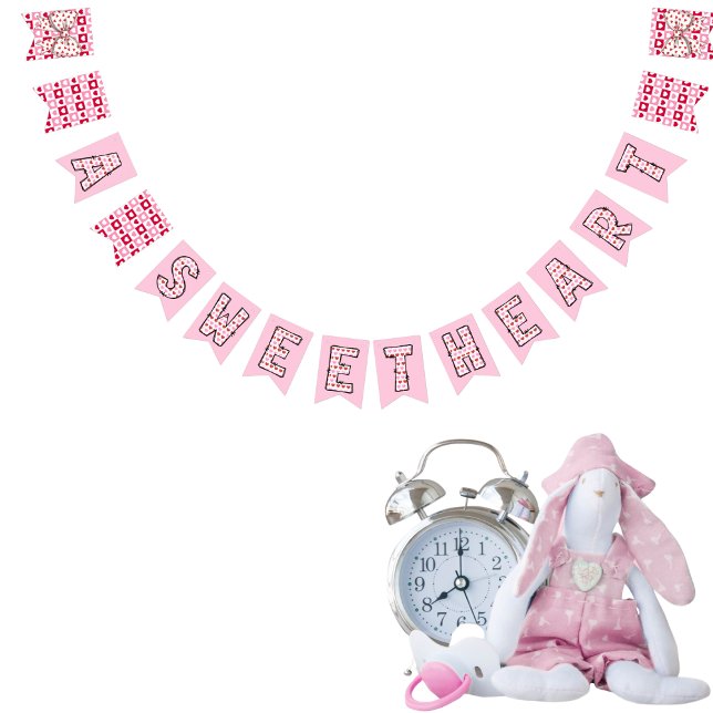 Bannière À Fanions Un coeur amoureux, rose et rouge (A Sweetheart, pink and red heart Bunting Flags)