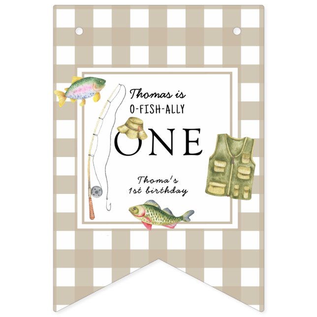 Bannière À Fanions Un petit pêcheur fête d'anniversaire (Premier drapeau)