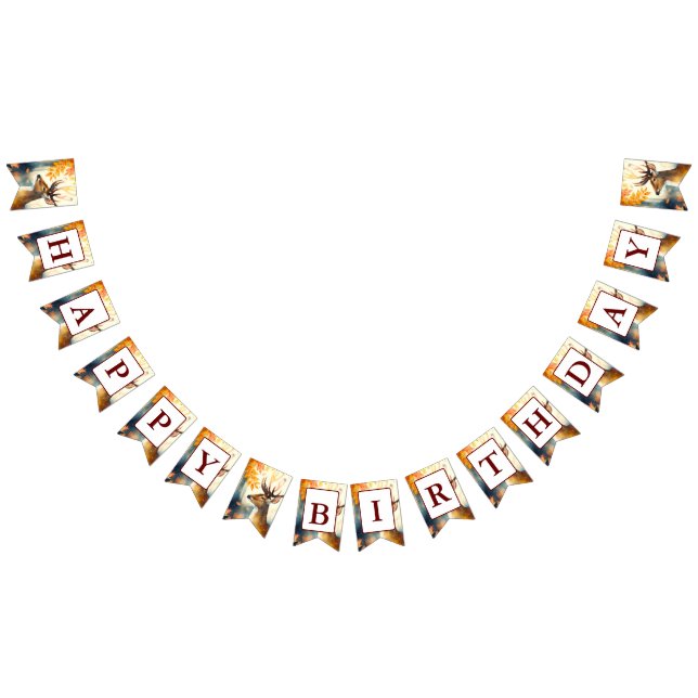 Bannière À Fanions Vibes d'automne Aquarelle Cerf - Anniversaire (Tout)