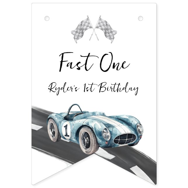 Bannière À Fanions Voiture de course Fast One Premier Anniversaire (Premier drapeau)