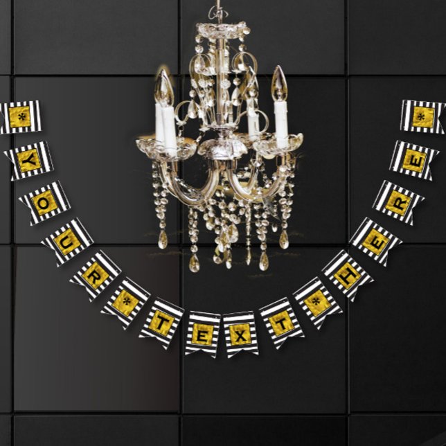 Bannière À Fanions Votre texte ici Gold, Black and White Stripe (Créateur téléchargé)