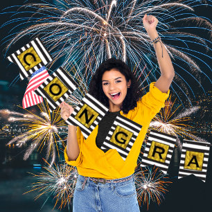 Bannière À Fanions Votre texte ici Gold Black Stripe Motif