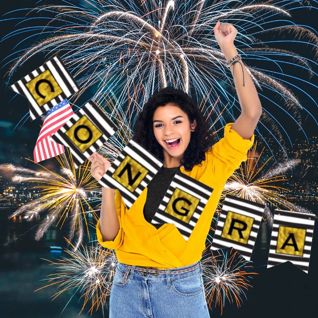 Bannière À Fanions Votre texte ici Gold Black Stripe Motif (Créateur téléchargé)