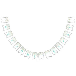 Bannière À Fanions Welcome Back Banner Turquoise Gold Confetti