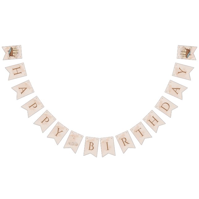 Bannière À Fanions Whale Ship Pastel Hommes-Neutres Anniversaire (Tout)