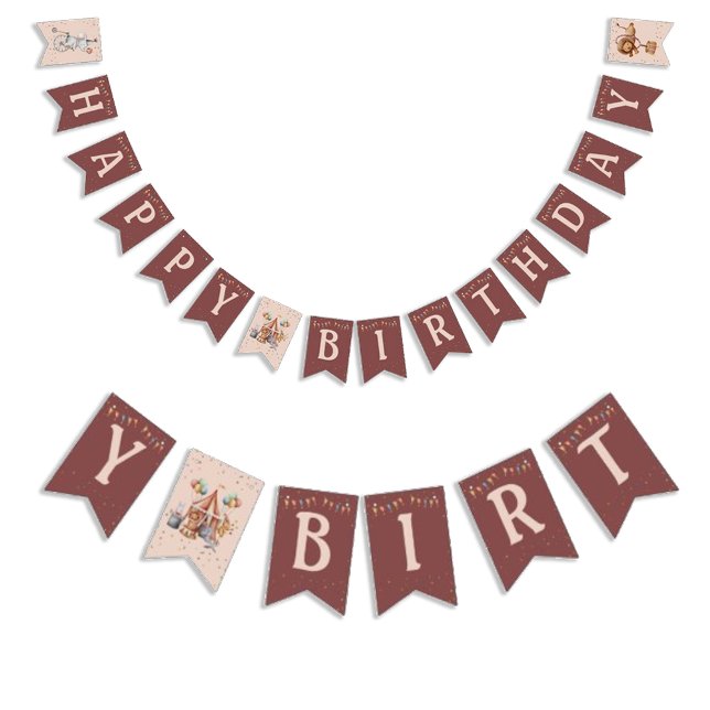 Bannière À Fanions Whimsical Animaux Circus Anniversaire de enfant Pa (Whimsical Animals Circus Kids Birthday Party Bunting Flags)