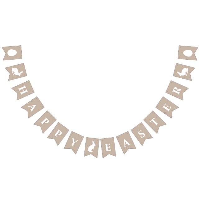 Bannière À Fanions White Bunnies On Beige With Happy Easter Saying (Tout)