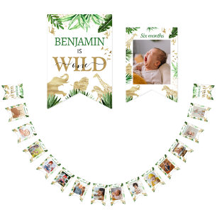 Bannière À Fanions Wild One Safari Animaux Garçon 1er anniversaire