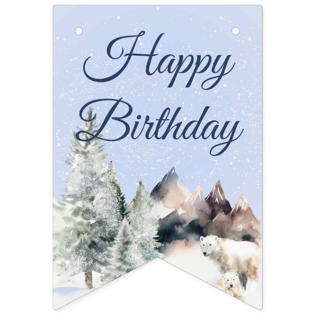 Bannière À Fanions Winter Forest Birthday Banner (Premier drapeau)