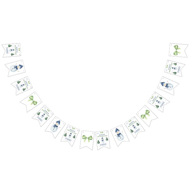 Bannière À Fanions Winter Onederland Snowman 1er anniversaire (Tout)