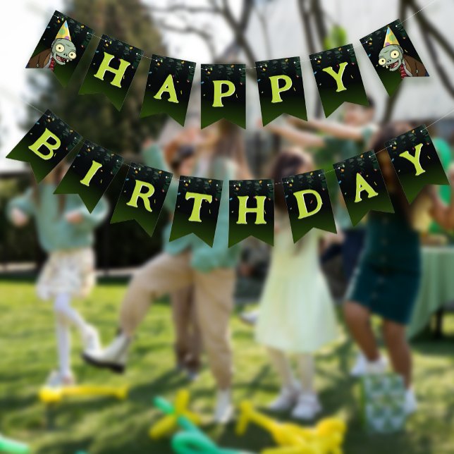 Bannière À Fanions Zombie Joyeux Anniversaire Garçon Halloween Monstr (Créateur téléchargé)