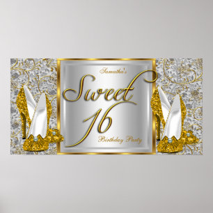 Bannière Affiche Sweet 16 Or Argent