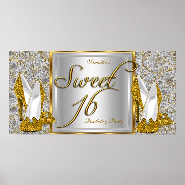 Bannière Affiche Sweet 16 Or Argent (Devant)