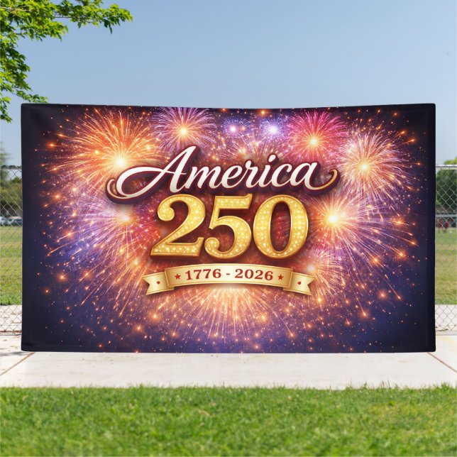 Bannière America 250 avec Feux d'Artifice (Dehors)