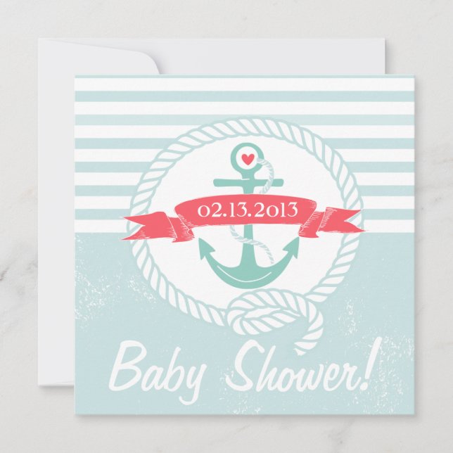 Bannière Ancre bleue Invitation Baby shower nautiq (Devant)