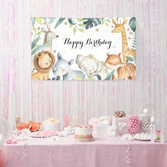 Bannière animalière d'anniversaire heureuse (Fête)
