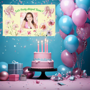 Bannière Anniversaire de la Bow florale rose migno