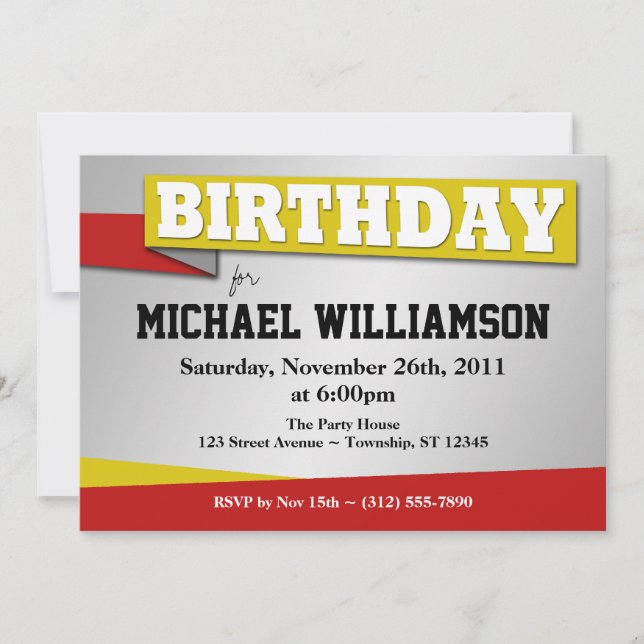 Bannière Anniversaire Jaune et Rouge Invitations (Devant)