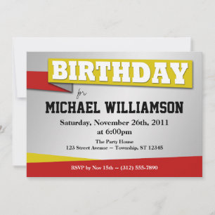 Bannière Anniversaire Jaune et Rouge Invitations