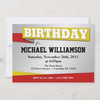 Bannière Anniversaire Jaune et Rouge Invitations