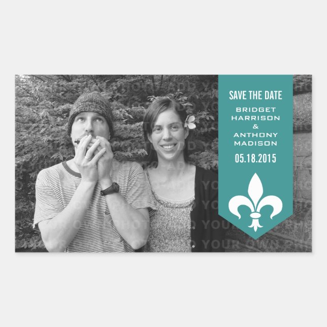 Bannière Aqua Chic Flourish Save the Date Stickers (Devant)