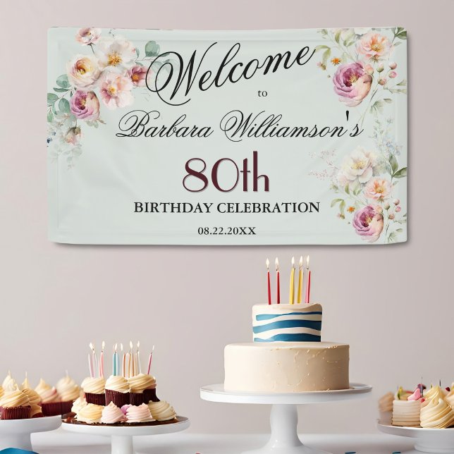 Bannière Aquarelle Florale Bienvenue 80e Anniversa (Créateur téléchargé)