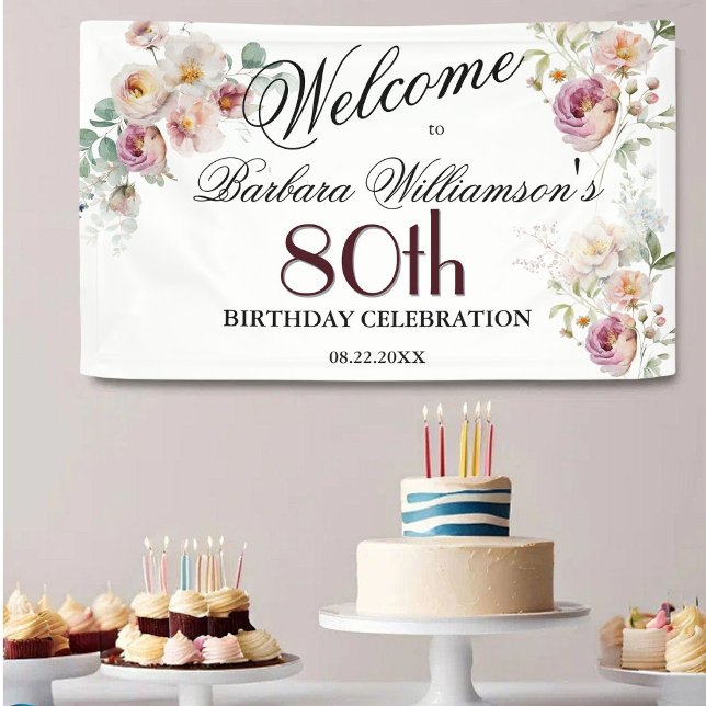 Bannière Aquarelle Florale Bienvenue 80e Anniversa (Créateur téléchargé)