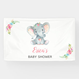 Bannière arrière-plan Baby shower floral éléphant