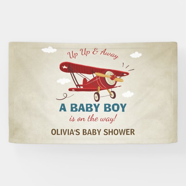 Bannière Baby shower avion Voyage Aventure Garçon (Horizontal)