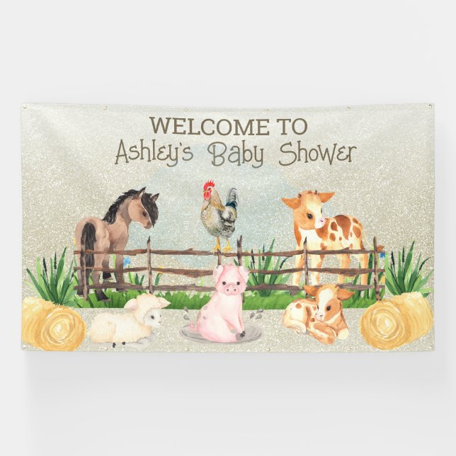 Bannière Baby shower Barnyard Animaux de ferme (Horizontal)