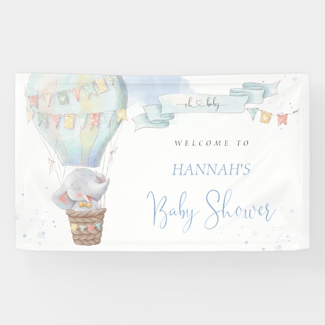 Bannière Baby shower bleu petit éléphant (Horizontal)