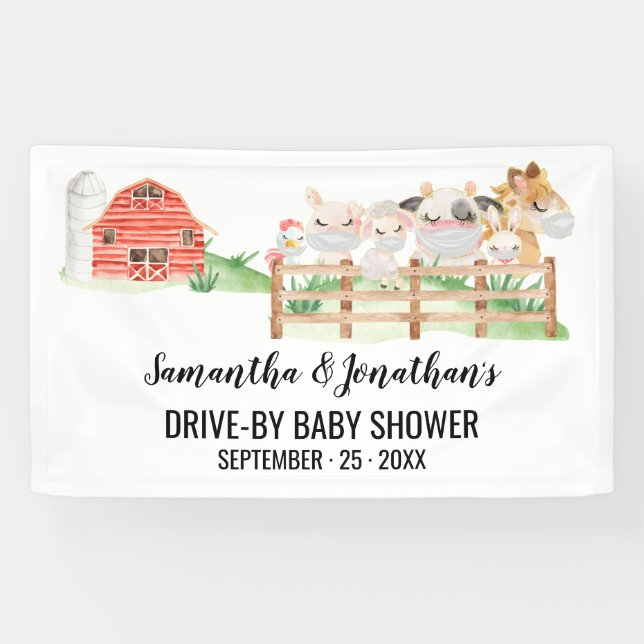 Bannière Baby shower de la ferme Baby Animals (Horizontal)