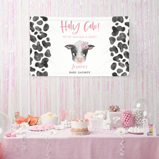 Bannière Baby shower fille vache bébé (Fête)
