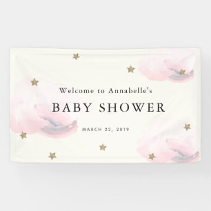 Bannière Baby shower Gold Stars & Clouds Rose
