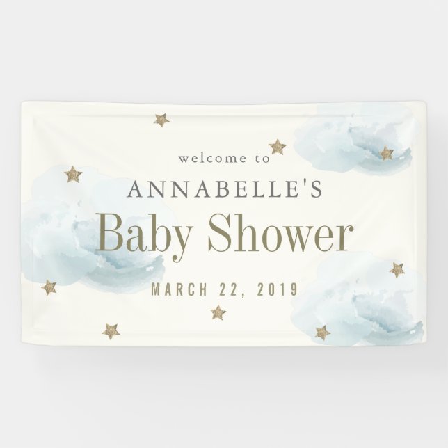 Bannière Baby shower Gold Stars & Nuages (Horizontal)