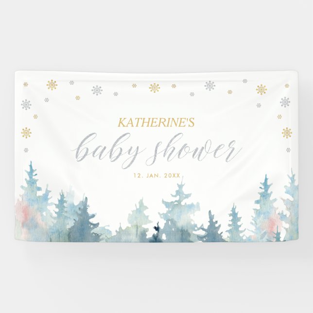 Bannière Baby shower Silver & Gold Winter Wonderla (Horizontal)